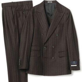 この秋間違い無し！ブラウン ストライプ ダブル スーツ　セットアップ ゆったり！ CLASSICO TAPERED】【秋冬】6釦2掛けダブルスーツ 2タック