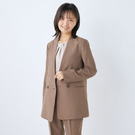 近年モデル 【新品】 PLST パンツスーツ ノーカラー セットアップ ブラウン 近年モデル 【新品】 PLST パンツスーツ ノーカラー