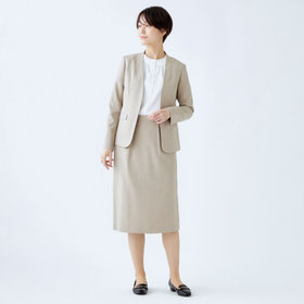 ボタン付きノーカラーライトベージュのジャケット ノーカラー2wayジャケット【ベージュ】 | Kichi