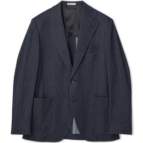 【RBC CLASSICO WIDE】2釦シングルジャケット セットアップ対応/ ネイビー×ジャージ×メランジデニムヘリンボーン/パッチポケット/ウォッシャブル