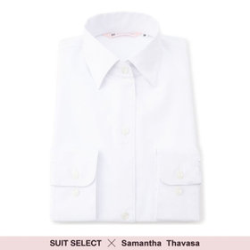 【SUIT SELECT×Samantha Thavasa】【長袖】ワイシャツ レギュラーカラー / ホワイト×ソリッド / 就活 / 透け防止 / 形態安定　