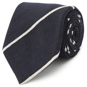 BLACK LINE】シルクストライプネクタイ 7.5cm幅/ネイビー×ホワイト
