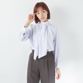 UJOH ウジョー ボウタイ ブラウス 長袖 サテン サーモンピンク 2way シルキーサテン ボウタイパールブラウス 長袖 レディース(M