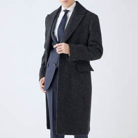 SL】ウールシングルバックベルトコート/ダークグレー+エアーツイード