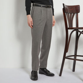 【5DAYS CLOSET】【RBC】【春夏】1タックテーパードパンツ/グレー×ハウンドトゥース/ウエストムーブ仕様/4S SUSTAINABILITY&ECOLOGY FABRIC/※裾上げ必要