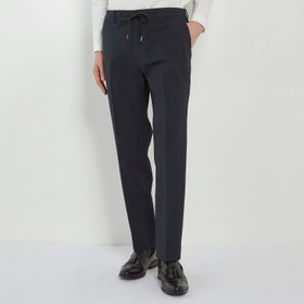 【発送在庫あり】【BLACK LINE】【春夏】0タックテーパードパンツ/ネイビー/ドローコード/ウエストシャーリング/※裾上げ済仕様