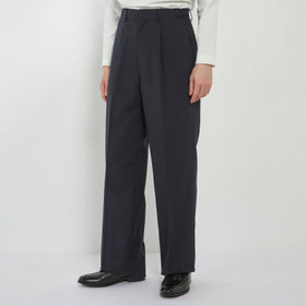 【BLACK LINE】【春夏】1タックワイドシルエットパンツ/ネイビー×サイロフィル/NEW ZEALAND WOOL MIX Super100’s/※裾上げ必要