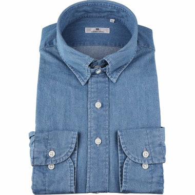 【WEB限定/OUTLET B級品/汚れ・変色・日焼け・キズ等有】【CLASSICO TAPERED】タブカラードレスワイシャツ/ブルー+インディゴ染
