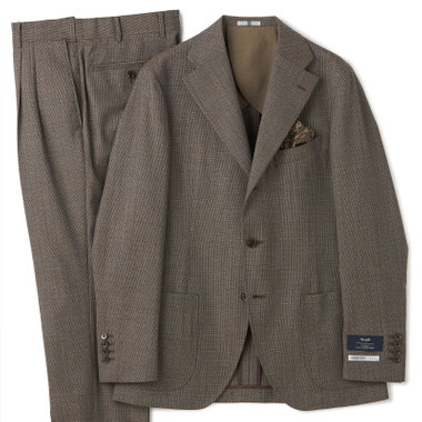 【CLASSICO TAPERED】【春夏】3釦段返りシングルスーツ 2タック/ブラウン/パッチポケット/ウエストムーブ/MARZOTTO/※裾上げ必要