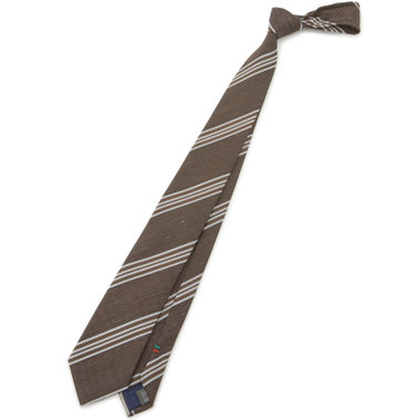 【BLACK LINE】シルクリネンコットンストライプネクタイ 7.5cm幅/ブラウン×ホワイト