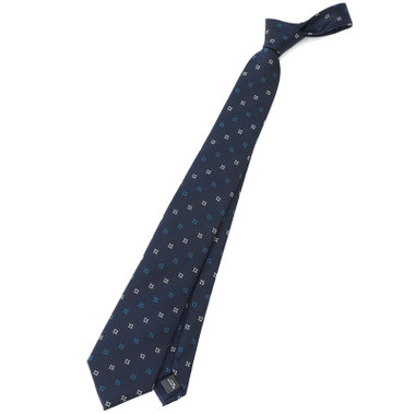 【BLACK LINE】シルクブレンド小紋ネクタイ 7.5cm幅/ネイビー