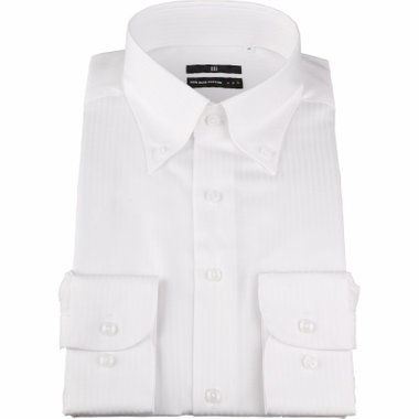 【発送在庫あり】【BLACK LINE】【形態安定】【ノンアイロン】ボタンダウンドレスワイシャツ/ホワイト×ドビー/NON IRON COTTON