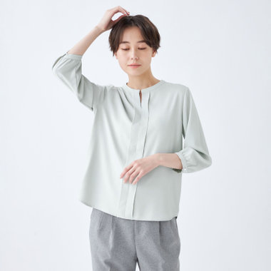 【SL/7分袖】配色メロウプルオーバー/ライトグリーン