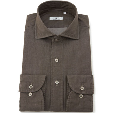 【発送在庫あり】【CLASSICO TAPERED】ワイドカラーワイシャツ/ブラウン/インディゴ染