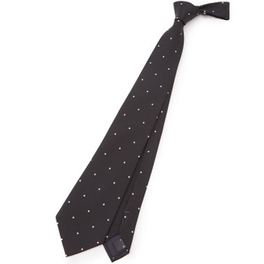 【BLACK LINE】シルクブレンドドットネクタイ 7.5cm幅/ブラック