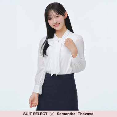 【SUIT SELECT×Samantha Thavasa】【長袖】リボンブラウス/ホワイト