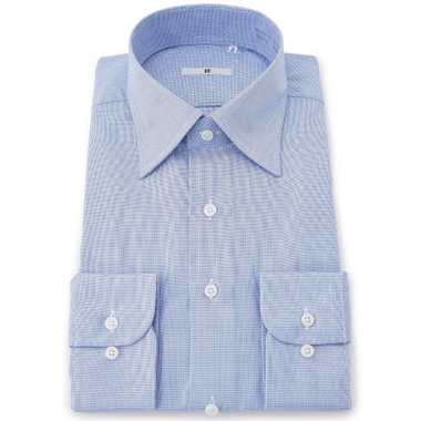 【SILVER LINE】【形態安定】ワイドドレスワイシャツ/ブルー×ドビー