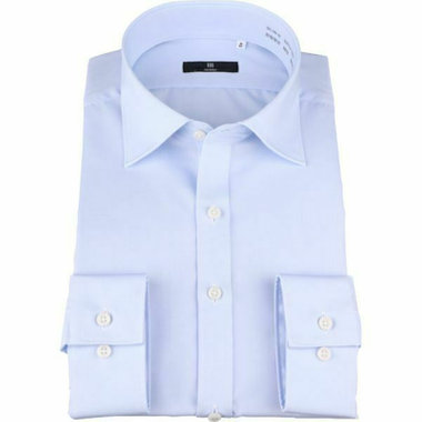 【WEB限定/OUTLET/汚れ・変色・キズ等有】【SKINNY】【形態安定】ワイドカラードレスワイシャツ/ブルー×ソリッド