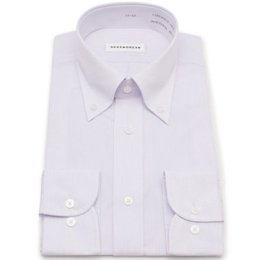 【発送在庫あり】 【形態安定】ボタンダウンワイシャツ/ホワイト×パープルストライプ