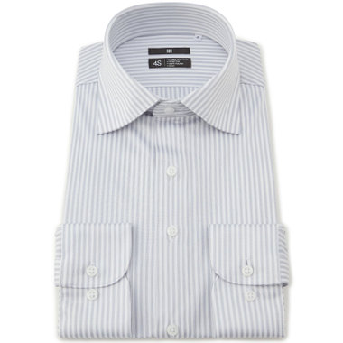 【発送在庫あり】【WEB限定】【BLACK LINE】ワイドカラーワイシャツ/グレー＆ホワイト×ストライプ/「4S」スーパーノンアイロン・ストレッチ