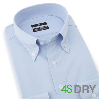 【発送在庫あり】【BLACK LINE】ボタンダウンワイシャツ/ブルー×ドビーツイル/「4S」「ULTRA DRY」スーパーノンアイロン・ストレッチ・吸水速乾・汗ジミ抑制