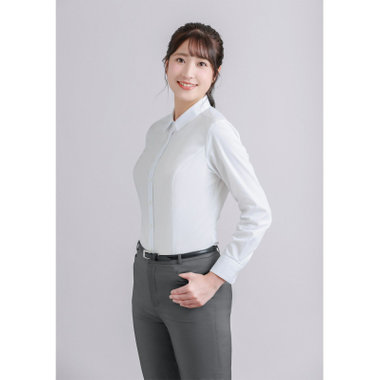 【SUIT SELECT×overE/長袖】レギュラーカラーブラウス/ホワイト/形態安定