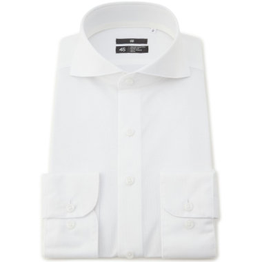 【発送在庫あり】【WEB限定】【BLACK LINE】ホリゾンタルワイドワイシャツ/ホワイト×ドビー/「4S」スーパーノンアイロン・ストレッチ