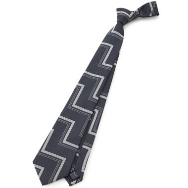 【BLACK LINE】シルクブレンド幾何学柄ネクタイ 7.5cm幅/グレー