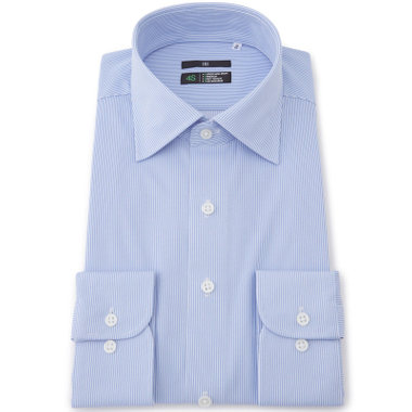 【BLACK LINE】ワイドカラーワイシャツ/ブルー×ストライプ/「4S」スーパーノンアイロン・ストレッチ/Oil guard