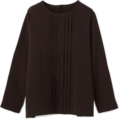 【WEB限定/OUTLET/汚れ・キズ等有】【SL/9分袖】ラウンドネックピンタックブラウス/ブラウン