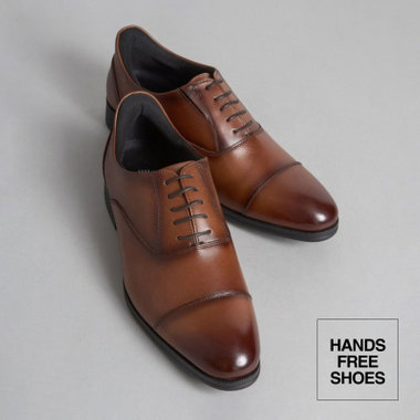【発送在庫あり】靴べら不要！ハンズフリー仕様/ストレートチップ/ブラウン