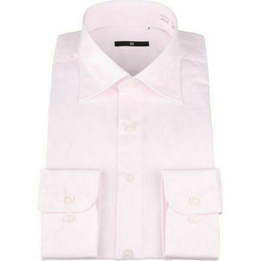 【BLACK LINE】【形態安定】ワイドカラードレスワイシャツ/ペールピンク×ドビーストライプ