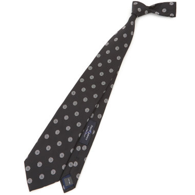 【SILVER LINE】シルク小紋ネクタイ 8.5cm幅/ブラック/Finest fabrics by COMO ITALY