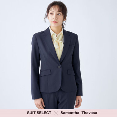 【SUIT SELECT×Samantha Thavasa】【年間】1釦ジャケット/ネイビー×ストライプ/4S/マシンウォシャブル
