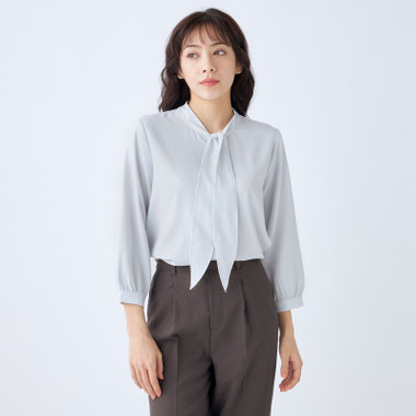 【SILVER LINE/7分袖】配色メロウボウタイプルオーバー/グレー/「ウォッシャブル可能」「2WAYストレッチ」「防シワ」「UV加工」「接触冷感」