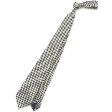 【BLACK LINE】シルクリネンコットンチェックネクタイ 7.5cm幅/グリーン×ホワイト