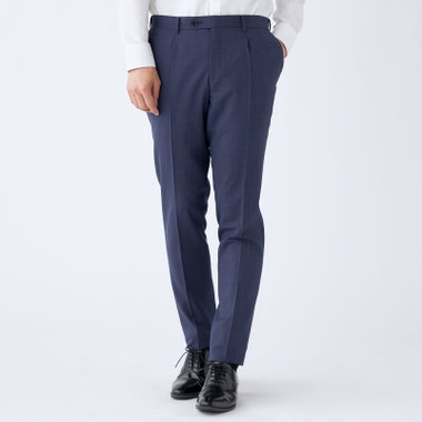 【WEB限定/OUTLET/汚れ・キズ等有】【CLASSICO TAPERED】【春夏】ウール 1タックテーパードパンツ/ネイビー×ソリッド/ウエストムーブ/ウォッシャブル/※裾上げ必要