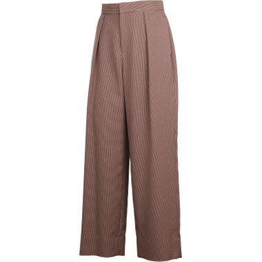 【RELAX TAPERED_2】【秋冬】1タックワイドストレートパンツ/ブラウン×ガンクラブチェック/ウォッシャブル