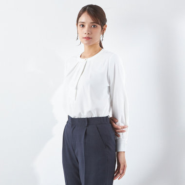 【WEB限定/OUTLET/汚れ・キズ等有】【SL/長袖】ボウタイライクプルオーバー/ホワイト/「ウォッシャブル」「ストレッチ」「防シワ」「UV加工」「静電気防止」