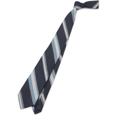 【発送在庫あり】【SL】コットンシルクリネンストライプネクタイ 8.5cm幅/ネイビー×ブルー×ホワイト/ITALIAN FABRICS