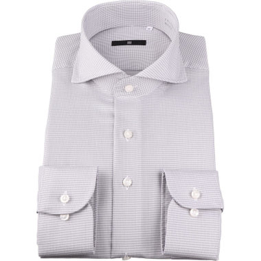 【WEB限定/OUTLET】【BLACK LINE】【形態安定】ホリゾンタルワイドカラードレスワイシャツ/グレー＆ホワイト×ハウンドトゥース/Oil guard