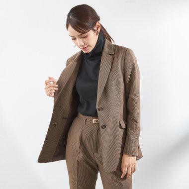 【SILVER LINE】【年間】2釦シングルパンツスーツ/ブラウン×チェック/ウォッシャブル/4S SUSTAINABILITY&ECOLOGY FABRIC/※パンツ裾上げ済仕様