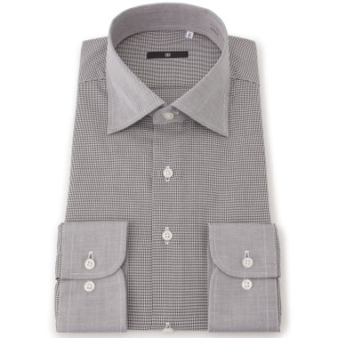 【発送在庫あり】【BLACK LINE】【形態安定】クレリックワイドカラードレスワイシャツ/襟袖口：ブラウン+ブラウン×チェック