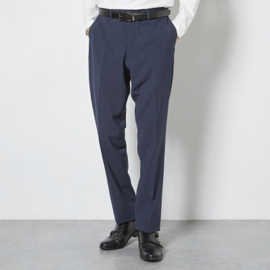 【SLIM TAPERED】【春夏】0タックテーパードパンツ/ネイビー×ハウンドトゥース/ウエストムーブ/4S SUSTAINABILITY&ECOLOGY FABRIC「ウォッシャブル」「ストレッチ」/※裾上げ済み仕様