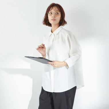 【BL/七分袖】【春夏】ドルマンスリーブシャツ/ホワイト/ジャージー素材