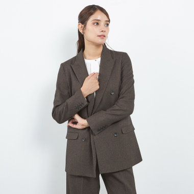 【SILVER LINE】【秋冬】6釦2掛けダブルワイドパンツスーツ/ダークブラウン/ウエスト内側アジャスター/ウォッシャブル/4S SUSTAINABILITY&ECOLOGY FABRIC/※裾上げ済み仕様