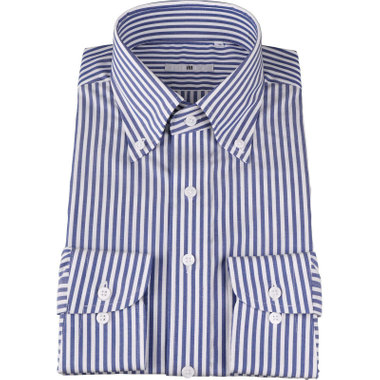【発送在庫あり】【SL】【形態安定】ボタンダウンドレスワイシャツ/ネイビー＆ホワイト×ストライプ