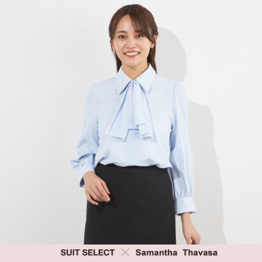 【SUIT SELECT×Samantha Thavasa】【長袖】2WAYボウタイブラウス/ブルー