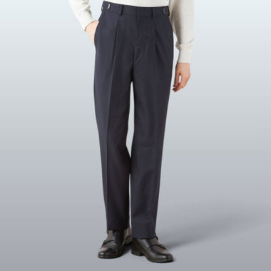 【WIDE PANTS SUIT】【秋冬】1タックワイドシルエットパンツ/ネイビー/NEW ZEALAND WOOL MIX/※裾上げ必要