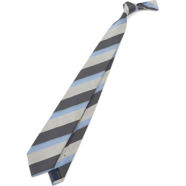 【BLACK LINE】コットンシルクストライプネクタイ 7.5cm幅/ダークグレー×グレー×ブルー/ITALIAN FABRICS